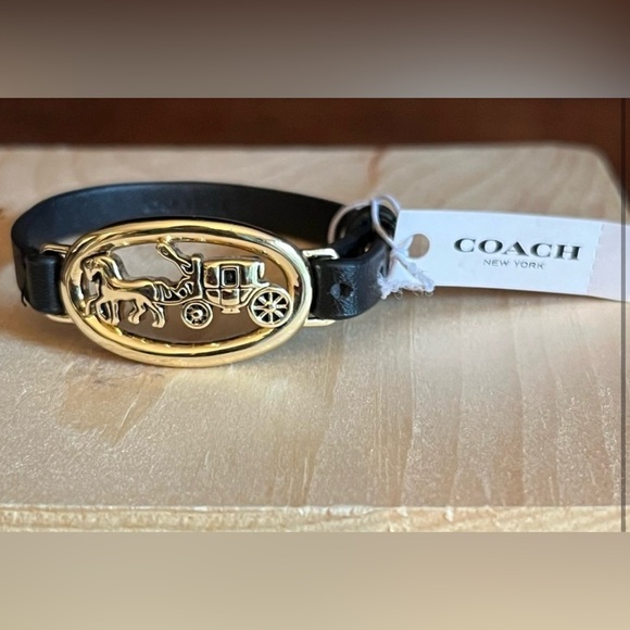 Coach Jewelry - NWT Coach Carriage Black Leather and Gold Bracelet, gorgeous 🌹
